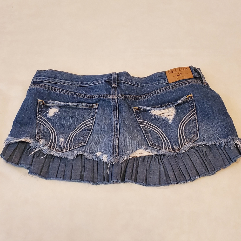 Hollister 5 Vintage Y2K Destroyed Pleated Layered Denim Mini Skirt - Picture 3 of 5